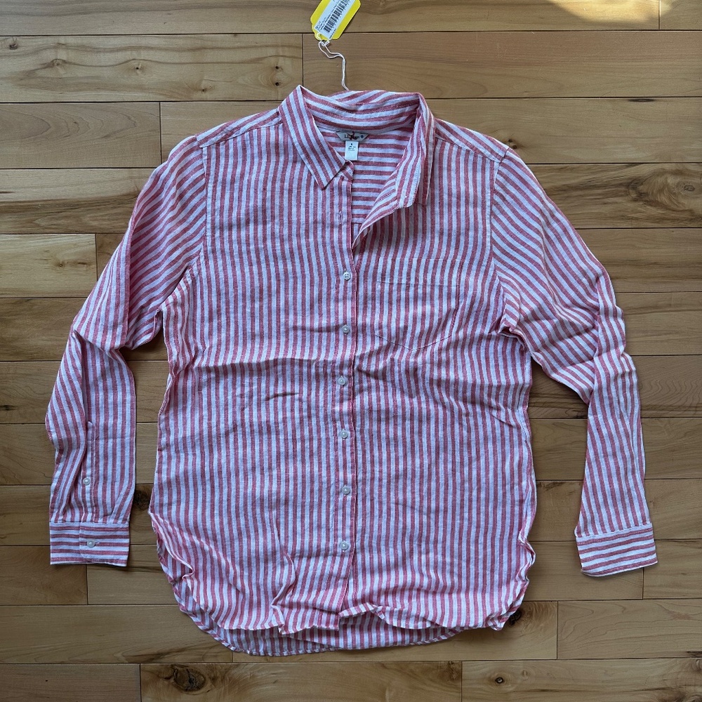 Women's Premium Washable Linen Shirt, Tunic Stripe NWT